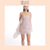 [MILIN] Front draped Panel ruffles at the side Sleeveless Draped Ruched Mini Dress เดรสสั้นเกาะอกแต่