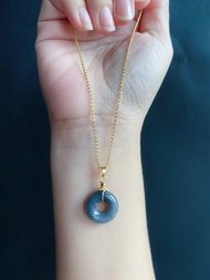 天然緬甸玉 翡翠 玉質細 烏雞水墨風 平安扣 設計款 項鍊 禮物