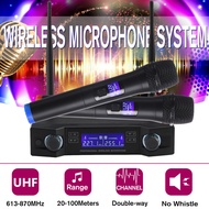 2 Channel Cordless Handheld Mic Long Range for Karaoke Speech UHF Professional Dual Wireless Microphone System Kits