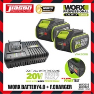 WORX WA3016 20V 4.0Ah Kross Pack Battery & WA3922 6.0A Fast Charger 160W (SET A - D)