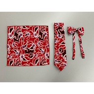 Men Batik Malaysia Neck Tie Bow Tie Pocket Square with Box Set Set Tali Leher Bow Tie Sarung Saku CA