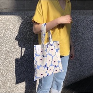 Marimekko mini tote bag White Flowers Blue Background 1 With Tag Label