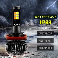 2 PACK H1 H3 H4 H7 H8/H11 9006 880 Car Fog Light Two-color LED Lamp Headlight High Power Bulb White&