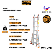 Winner Ladder Aluminium Compact Ladder WCL-28 Multipurpose Ladder 28 Step 150KG Duty Rating Heavy Du