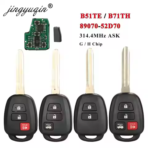 jingyuqin B51TE /B71TH 89070-52D70 Remote Car Key for Toyota Yaris 2012-2017 314.4Mhz /315MHz G/H Ch