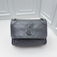 YSL聖羅蘭 niki新款D扣小號水泥灰色斜挎單肩包