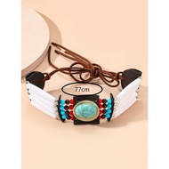 Boho Turquoise Beaded Choker Necklace Women Ethnic Vintage Adjustable Rope Necklace Gypsy Style Stat