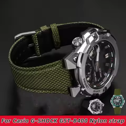 26*14mm Convex Thin breathable men Wrist strap For CASIO G-Shock GST-B400 nylon Cowhide watch band c