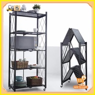 ☑ ✲ ◆ 3/4/5 Layer Folding Racks Kitchen Supplies Foldable Steel Shelf Racks With Wheels