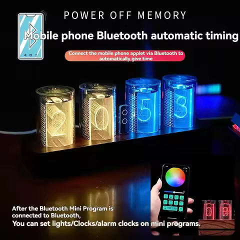 RGB Nixie Tube-style Gaming LED Digital Alarm Clock Desk Clock, Computer Desktop Ornament Birthday G