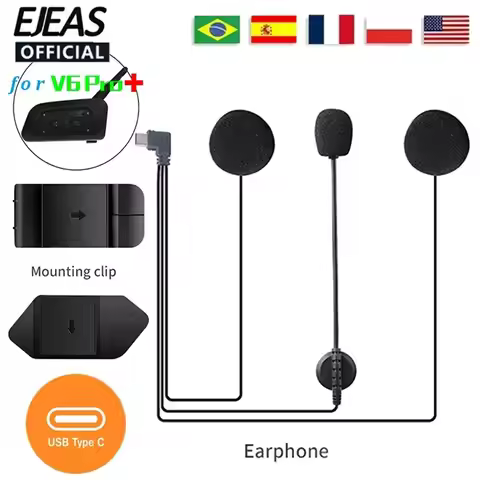 Original For EJEAS V4PLUS V6Pro+ V7 Q7 Q8 Type-C Plug Helmet intercom Earphone with Speaker Micropho