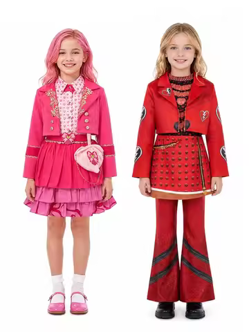 Film and TV cosplay costume for girls: red heart + pink printed jacket + top + skirt + pants Hallowe