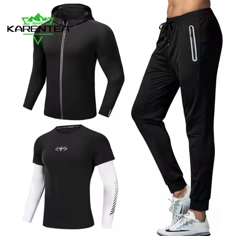 Quick Dry Men's Running Jacket Training Sportswear Set Gym Fitness Compression Sport Suit Jogging Ti