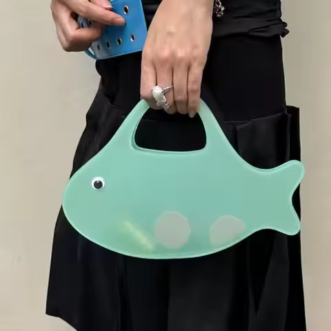 Vacation Fish Shape Jelly Handbag PVC Material Candy Color Transparent Handbag Beach Bag Party Event