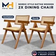 Rattan Wooden Dining Chair Nordic Style Kerusi Makan Rotan Bangku Home Restaurant Cafe Kopitiam Vint