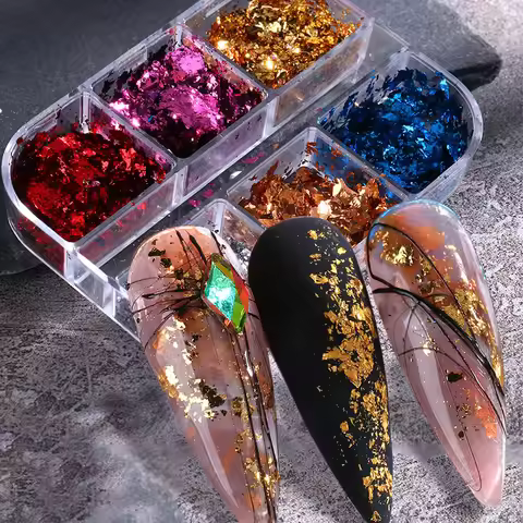 1 Box Mirror Aluminum Foil Nail Glitter Sequin Holographic Irregular Gold Silver Flake Metal Paillet