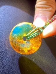 多明尼加爆花藍琥珀平安扣吊墜