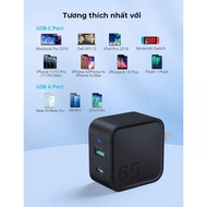 Củ Sạc siêu nhanh 2 cổng sạc(1PD+1 USB) RAVpower RP- PC133 CPCN002 GaN Tech PD3.0 65W Hỗ Trợ Sạc Nha