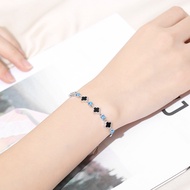 Bracelet Manao Four-Leaf Design Blue Crystal Black Agate