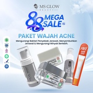 Ms Glow Paket Acne Skincare Mengatasi Jerawat ( Satu Paket Isi 4 Item) / Perawatan Wajah Acne / Sama