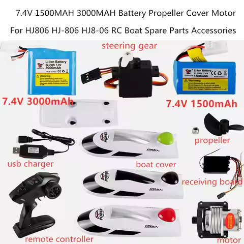 7.4V 3000mAh 7.4V 1500mAh battery/Motor/Boat Cover HJ806 Boat Accessories for HJ806 RC Boat Battery 