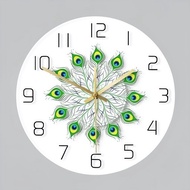Modern Creative Seven-Color LED Light Transparent Wall Clock Peacock Feather Mandala Colorful Acryli