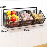 Wall-mounted Garlic Onion Basket 1/2/3-Storey Spice Shelves Kitchen Wall-Mounted Steel With Stickers