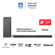 Philips TAB6309 2.1ch Ultra Slim Soundbar with Dolby Atmos | DTS Virtual X | 320 Watts | Bluetooth 5.4 | Wireless Subwoofer | Wireless Streaming