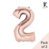 Klosh Bundle of 2 Foil Balloon 34'' - Number 2 Rose Gold + Free 10 Latex Balloons