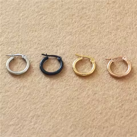 Gold-color Plated Titanium 15mm Hoop Earrings 316 L Stainless Steel No Easy Fade Allergy Free