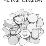 UNICRAFTALE 8 Mixed Shape Pendant Trays 48pcs Stainless Steel Blank Bezel Trays Base Pendant Cabocho