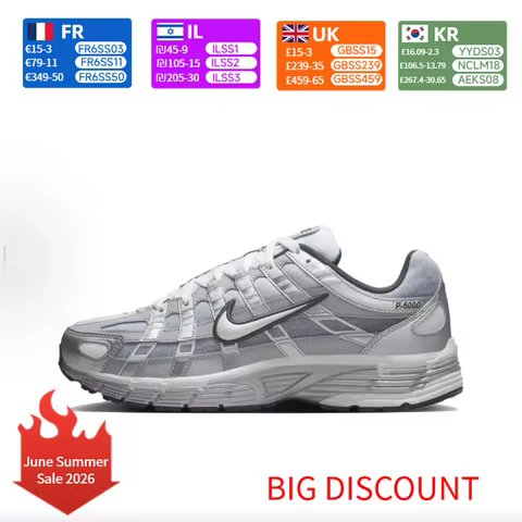 Nike P-6000 Fashion Comfort Fabric Leather Durable Low-Top Casual Running Shoes Men's Silver Grey IH