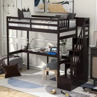 Twin Size Loft Bed With Stairs And Desk, Solid Wood Loft Bed With Staircase And Storage, Stairway Hi