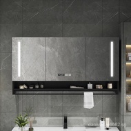 [FREE SHIPPING]Solid Wood Smart Bathroom Mirror Cabinet Wall-Mounted Bathroom Bathroom Mirror with Light Defogging Toilet Rack Locker