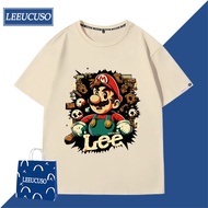 LEE UCUSO เสื้อยืดแขนสั้นผู้ชาย Mario แบรนด์อินเทรนด์ใหม่ครึ่งแขนอเมริกันย้อนยุคคู่หลวมสบายๆแขนสั้นนักเรียน  LEE UCUSO joint short sleeve T-shirt men Mario new fashion brand half sleeve American retro couple loose casual short sleeve top student Blue M