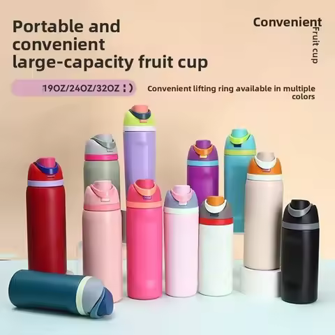 19/24/32oz Thermos Cup Fruit Mug Kids Straw Cup Vacuum Flasks Stainless Steel Travel Thermal Water B