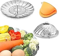 Vegetable Steamer Basket Stainless Steel Premium Folding Veggie Steamer, Steamer for Cooking Lobster, Dumplings, Seafood, Suitable for Instant Pot Expandable to Fit Various Size Pot 7''-11''