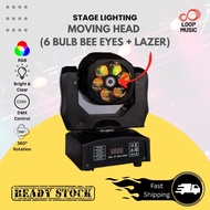 Stage Lighting Moving Head (6 Bulb Bee Eyes + Laser | RGB DMX Control | 360° Rotation – Ready Stock)