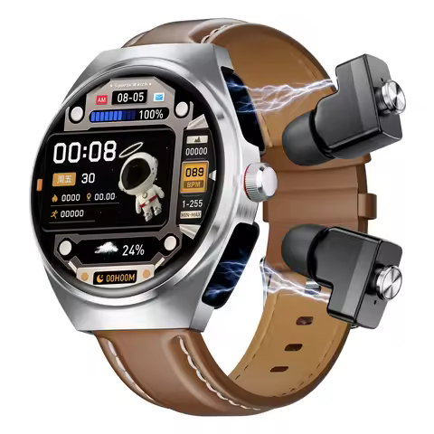 2025 New Best Smart Watch Leather Band with Earbuds 2 in 1 Headphones and Smartwatch Fitness Tracker
