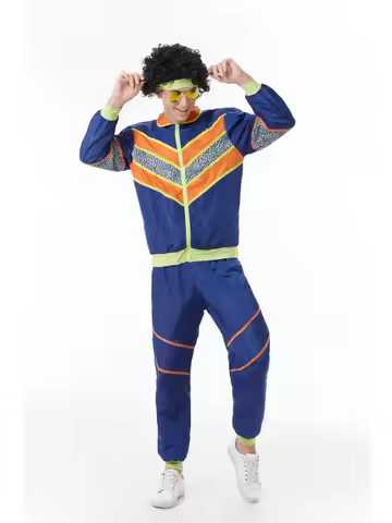 70's 80s Hippie Disco Cosplay Costume for Men Hip Hop Sportwear Suit Adult Purim Outfit Halloween Ca
