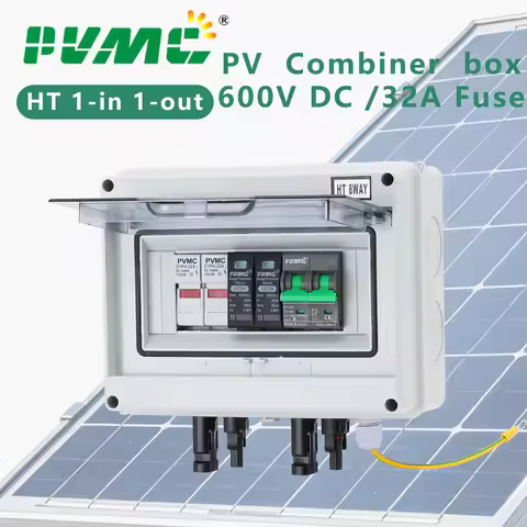 PVMC 1 in 1 out DC 600V Solar photovoltaic PV Combiner Box Lightning Protection 32A Fuse MCB SPD Wat