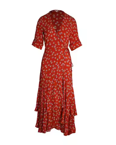 GANNI | Ganni Wrap-style Floral Maxi Dress in Red Viscose