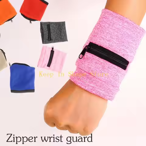 U1JC Wrist Support Brace With Zippered Pocket Breathable Athletic Wristband For Basketball Badminton