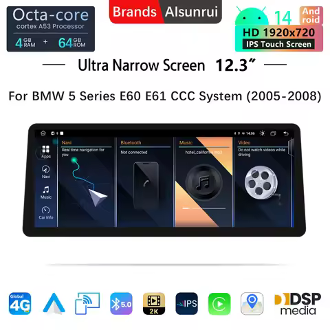 12.3' Ultra Narrow Carplay Linux Android 14 For BMW Series 5/3 E60 E61 E62 E63 E90 E91 Screen CICCCC