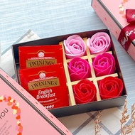 唐寧英倫茶包2入+6朵玫瑰香皂花禮盒–紅色
