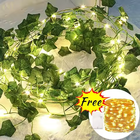 Artificial Green Ivy Leaf With Fairy Lights Fake Ivy Vines Garland Hanging Vine Plants For Garden We