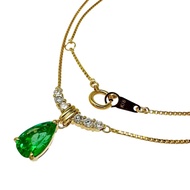 祖母綠（總重 1.27 克拉）、鑽石（總重 0.28 克拉）、18K 金項鍊、4.4 克、38.5 公分、女士款 [二手]