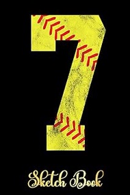 Softball Number 7 Seven 7th Birthday 65 Sketchbook: Happy 7th Birthday 7 Years Old Gift for children