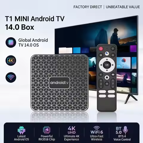 T1 MINI Android Smart TV Box RK3518 2G RAM 16G ROM Bluetooth 5.4 2.4G&5G WiFi Voice Media Player Str