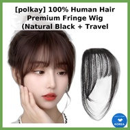 [polkay] 100% Human Hair Premium Fringe Wig (Natural Black + Travel Comb), 1pc / Korean Fringe Wig b